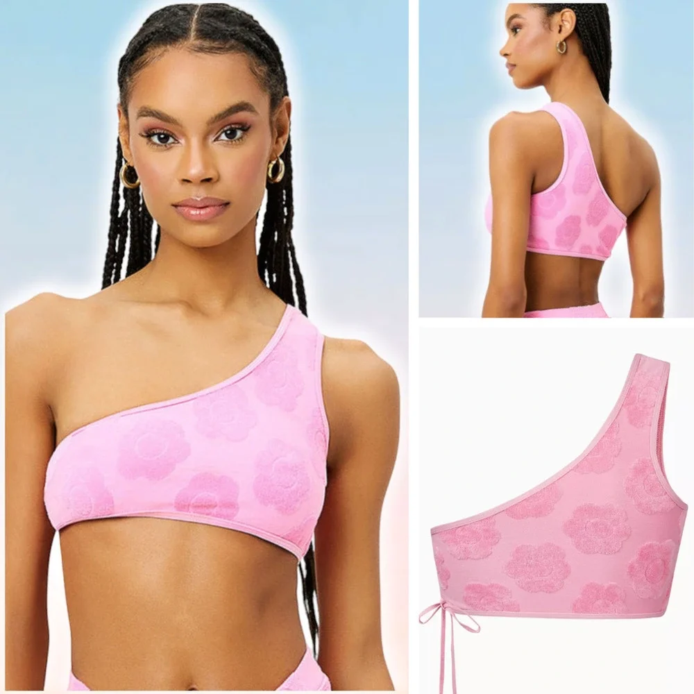 NWT HAILEE STEINFELD X FRANKIES BIKINIS Cove Floral Terry Bikini Top Sz Small